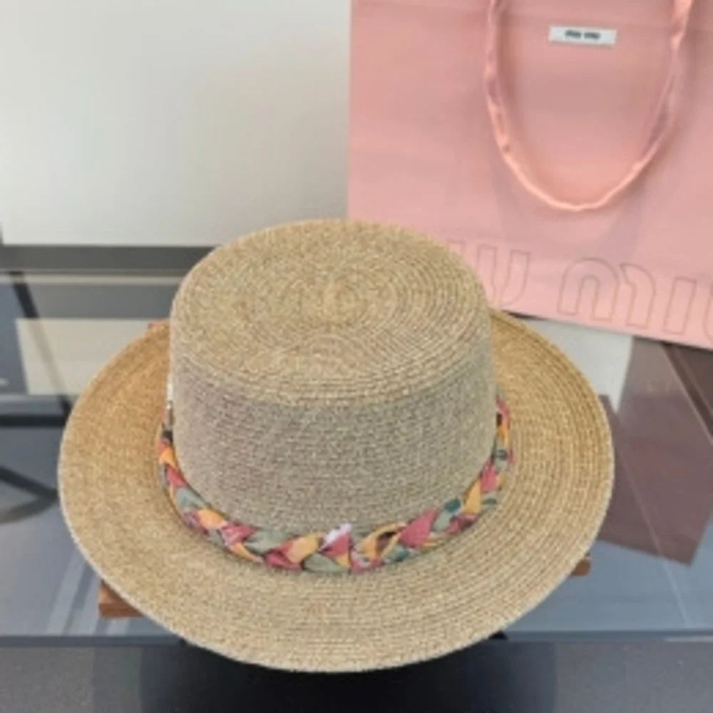 ☁️ Miu Miu ❀ Natural Straw Hat ✧ Colorful Braided Trim